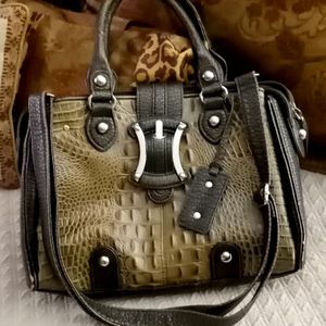 Madi Claire leather handbag w/ detachable shoulder strap, zip magnetic buckle